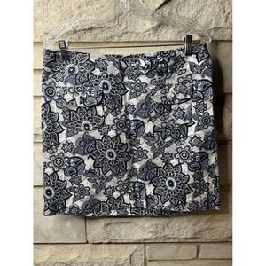 Ann Taylor Loft Womens Blue Floral Paisley Mini Skirt Size 8 Cotton Blend 0650